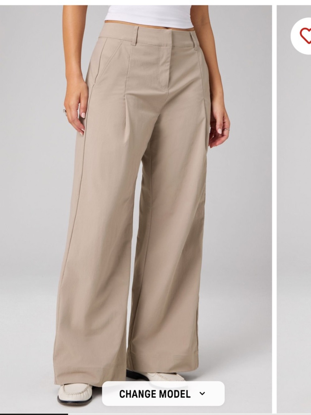 Fabletics Wide Leg Mid-Rise Trousers in Beige